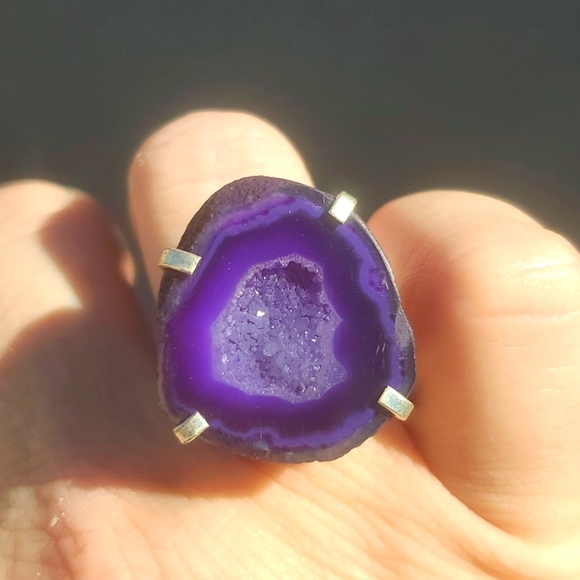 New Solar Quartz Agate Druzy 925 Silver Ring. - Picture 9 of 14